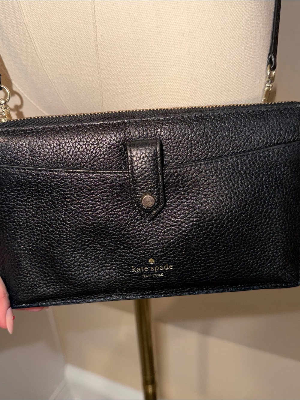 Kate Spade Crossbody Black Pebbled Leather Wallet